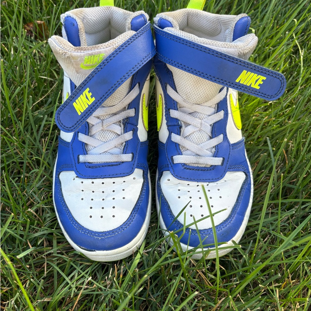 Nike Kids Sneakers in Blue, White, and Neon Yellow